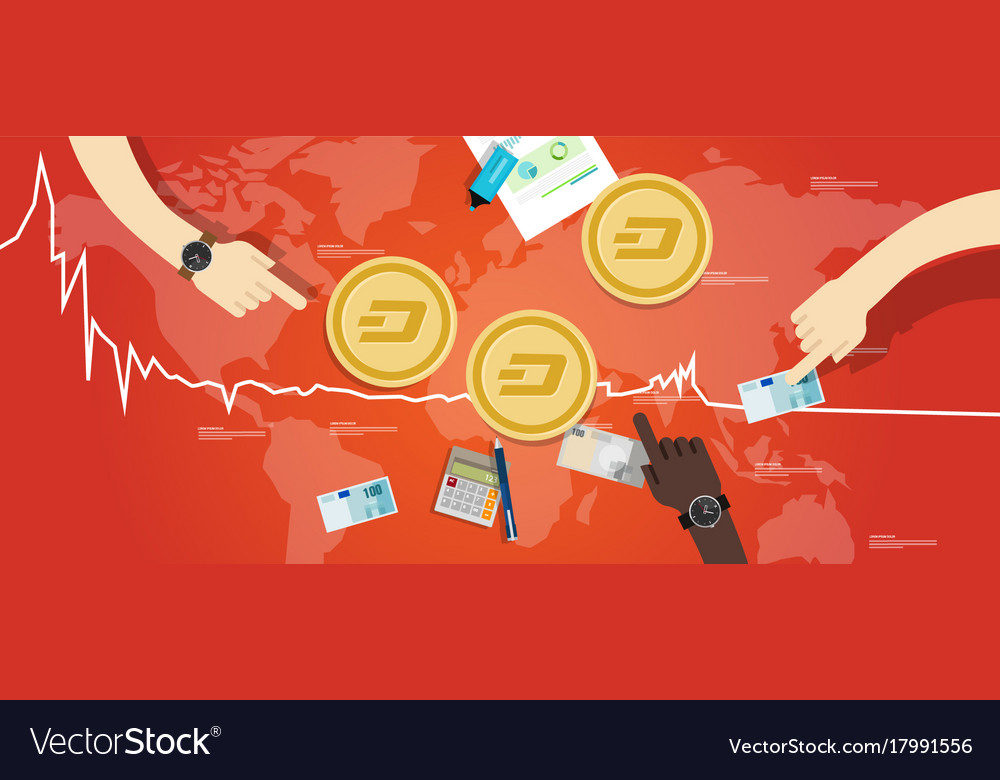 Dash Coin Decrease Exchange Value Digital Virtual Vector Image