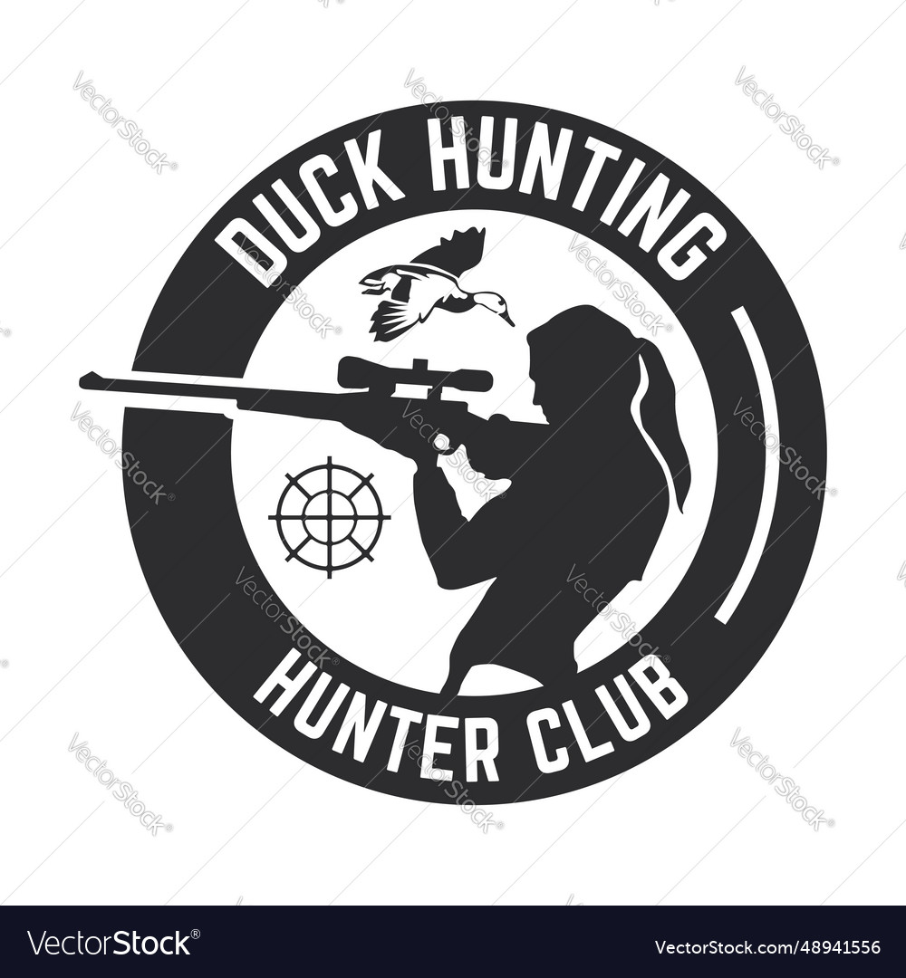 Duck hunting logo emblem silhouette with guns Vector Image