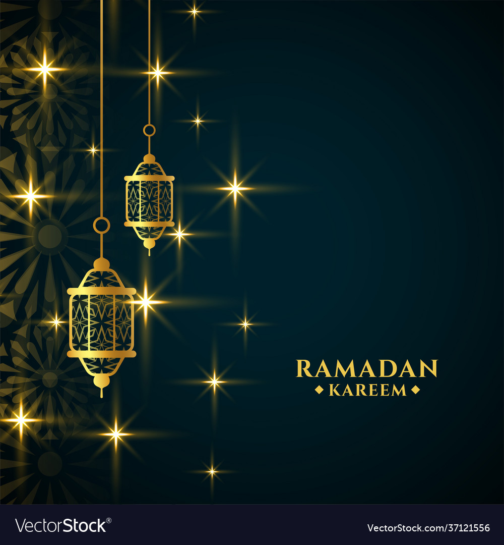 Happy ramadan kareem golden sparkling greeting Vector Image