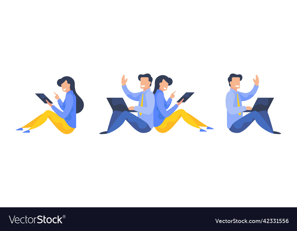 Sitting People Set Of Diverse Cartoon Character Vector Image 3787