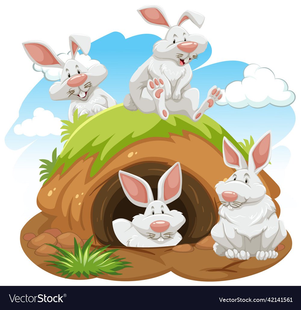 Group of rabbits with burrow Royalty Free Vector Image