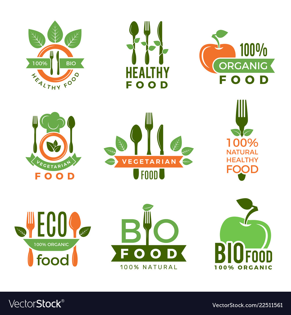 Organic Food Logo Eco Vegan Natural Health Vector Image