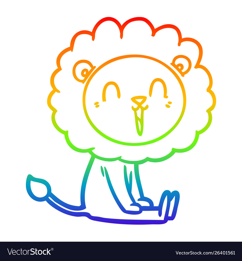 Rainbow gradient line drawing laughing lion Vector Image