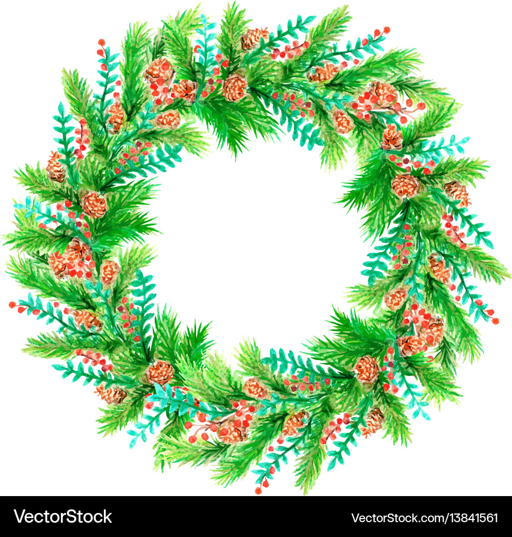 Watercolor round frame with fir-tree Royalty Free Vector