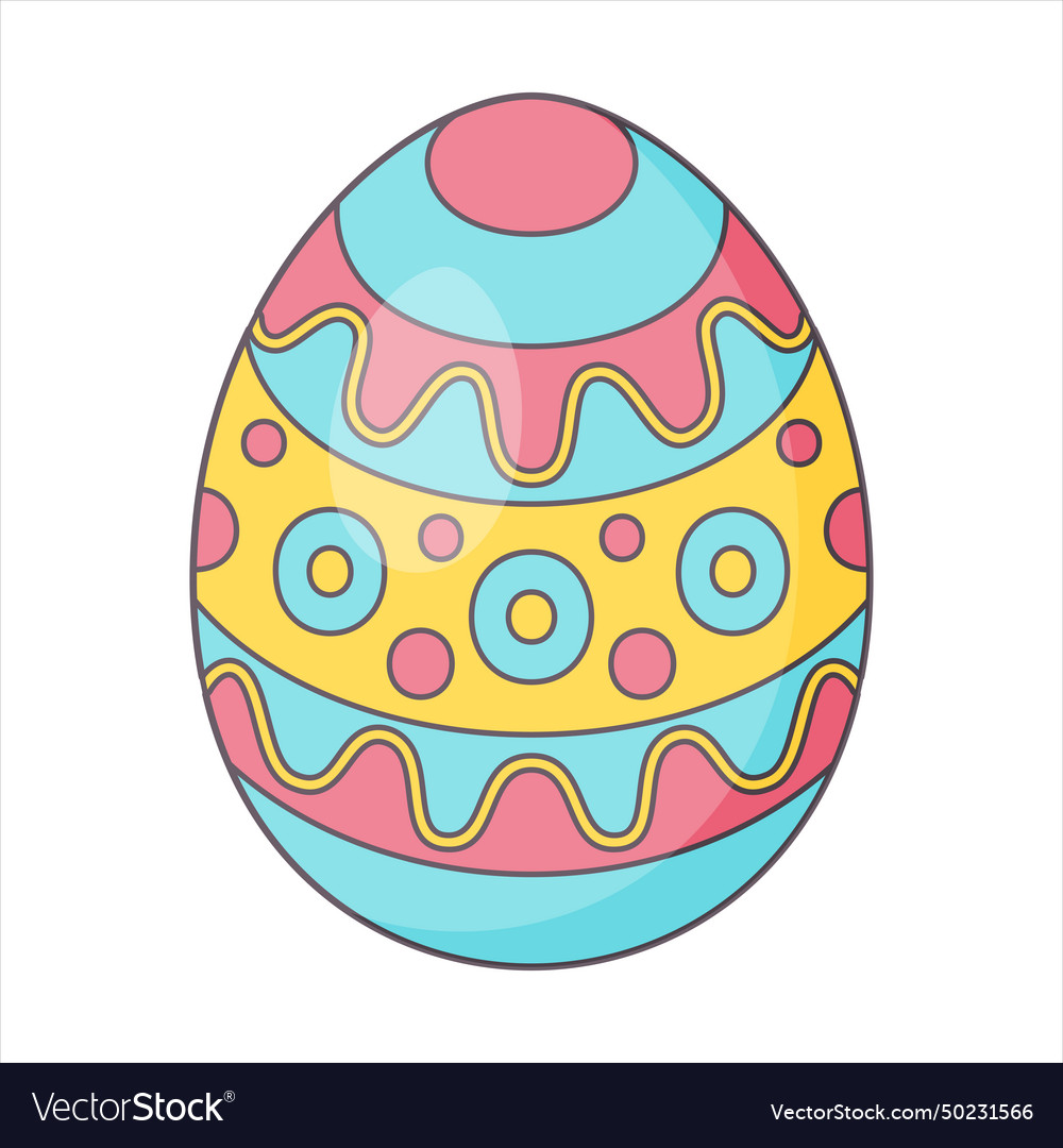 Easter Egg With Ornament Retro Cartoon Style Vector Image