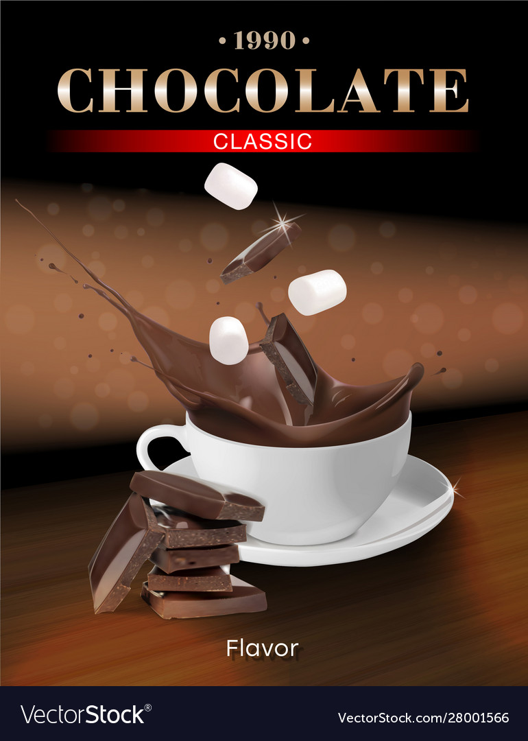 Hot chocolate in a white cup chunks chocolate Vector Image