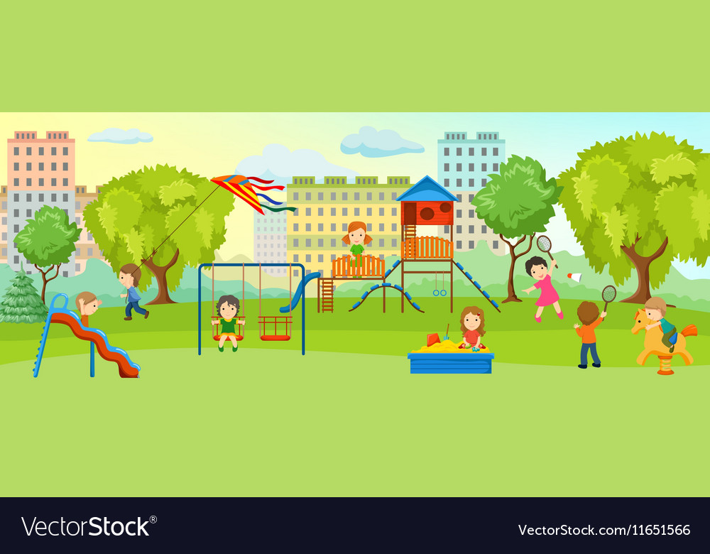 Playground with children composition Royalty Free Vector