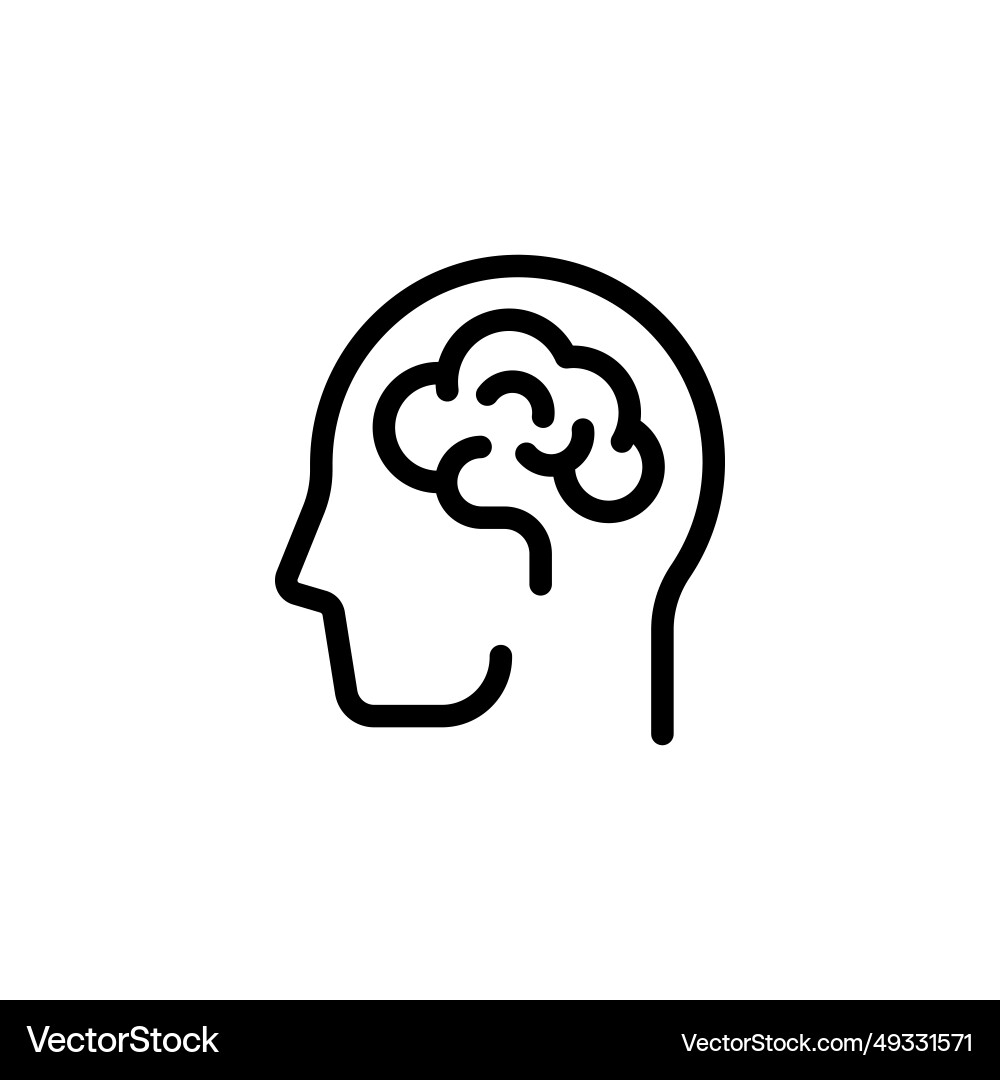 Black human brain icon in line art style Vector Image