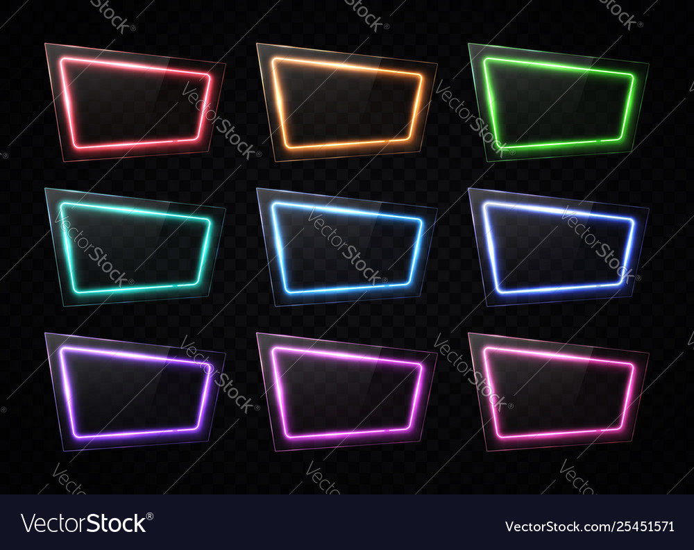 Glowing rectangle neon signs with glass texture Vector Image