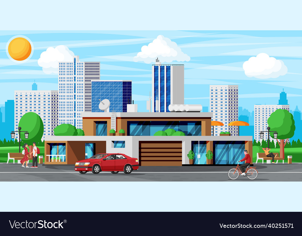 Modern apartment building landscape Royalty Free Vector