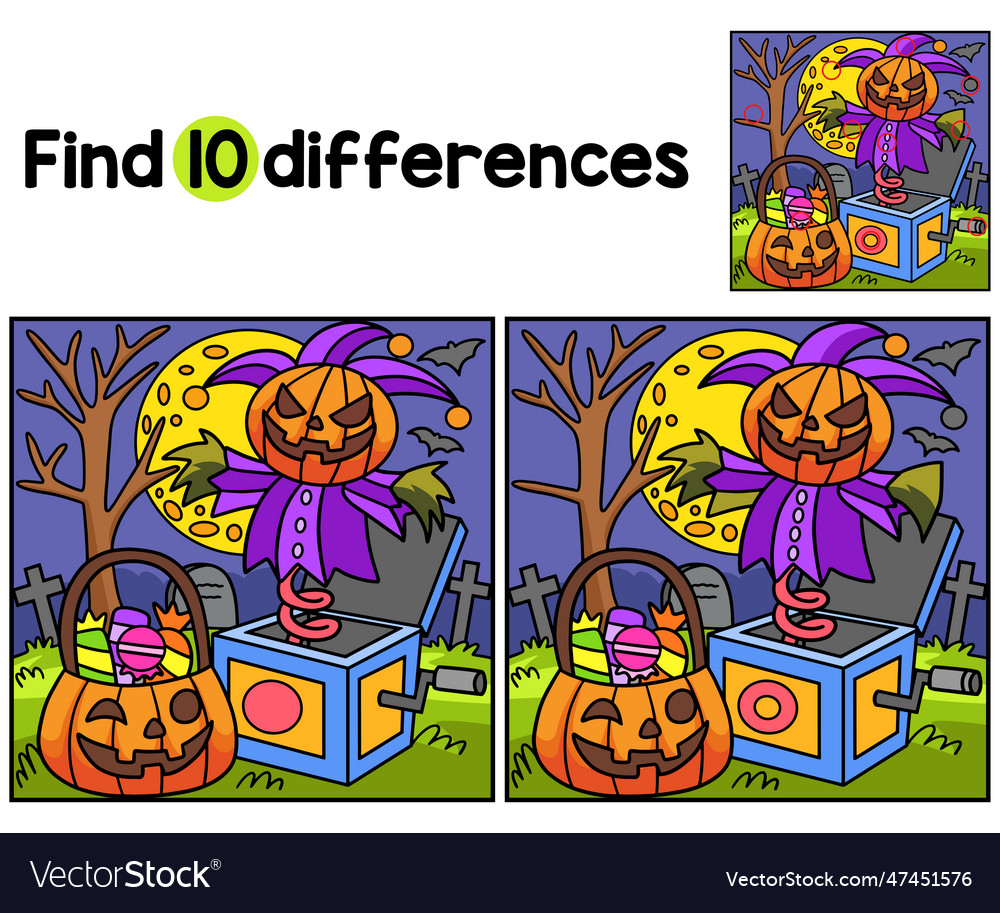 Jack in the box halloween find the differences Vector Image