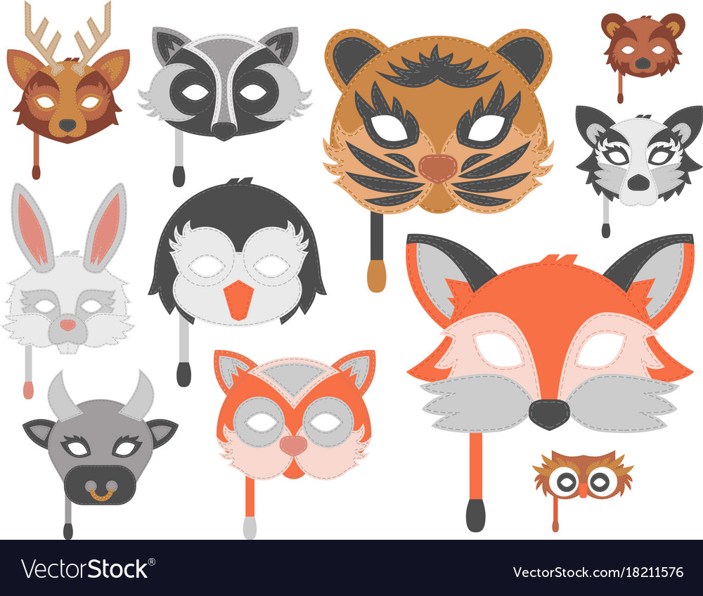 Set of cartoon animals party masks holiday Vector Image