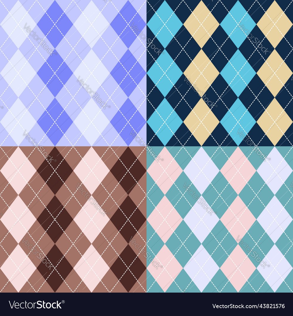 Set of seamless argyle check pattern vector image Set of seamless argyle check pattern