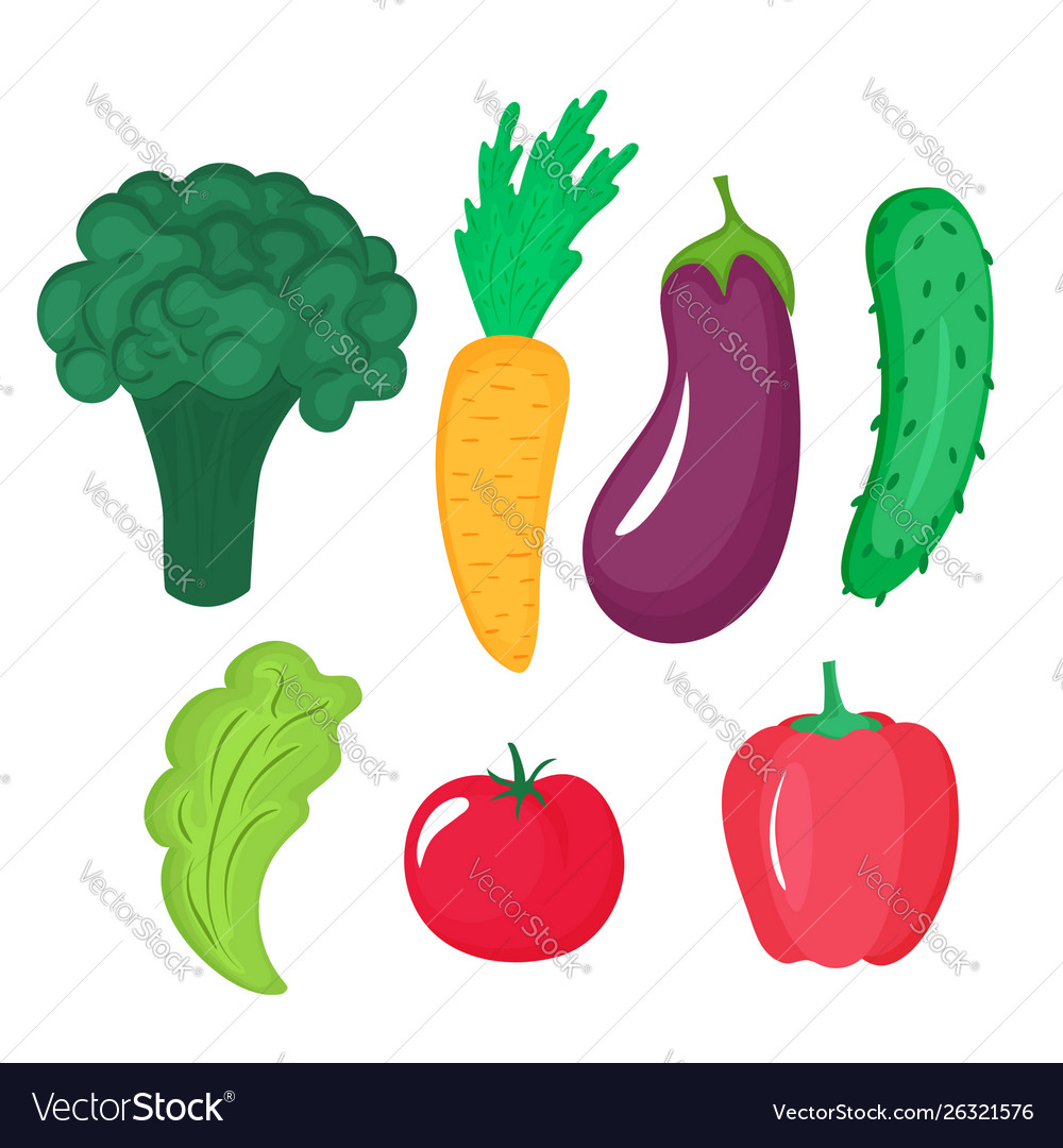 Vegetables Set Broccoli Carrot Eggplant Royalty Free Vector