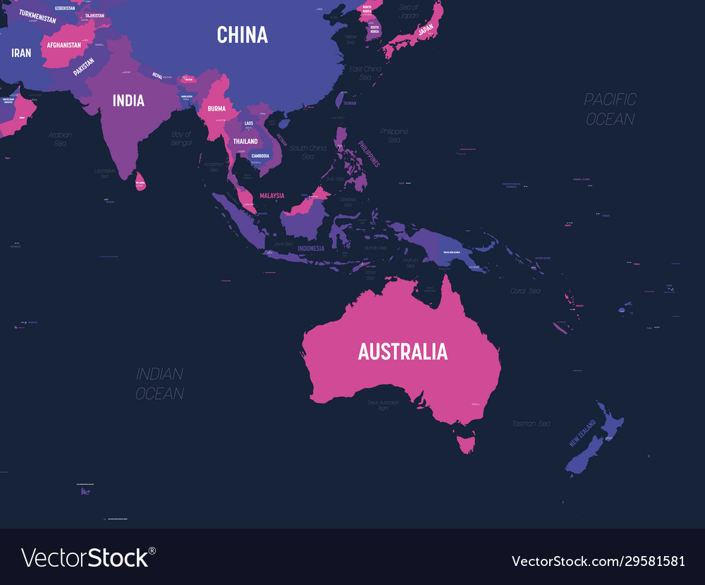 Australia And Southeast Asia Map High Detailed Vector Image 9493