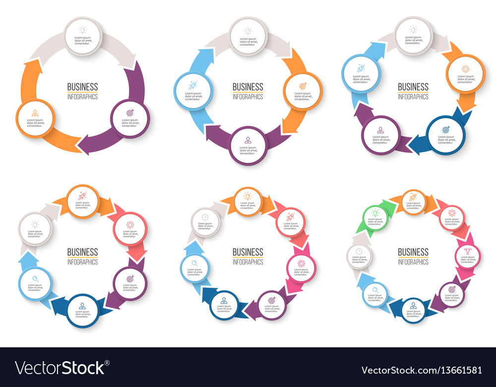 Business infographics circular arrows with 3-8 vector image Business infographics circular arrows with 3-8