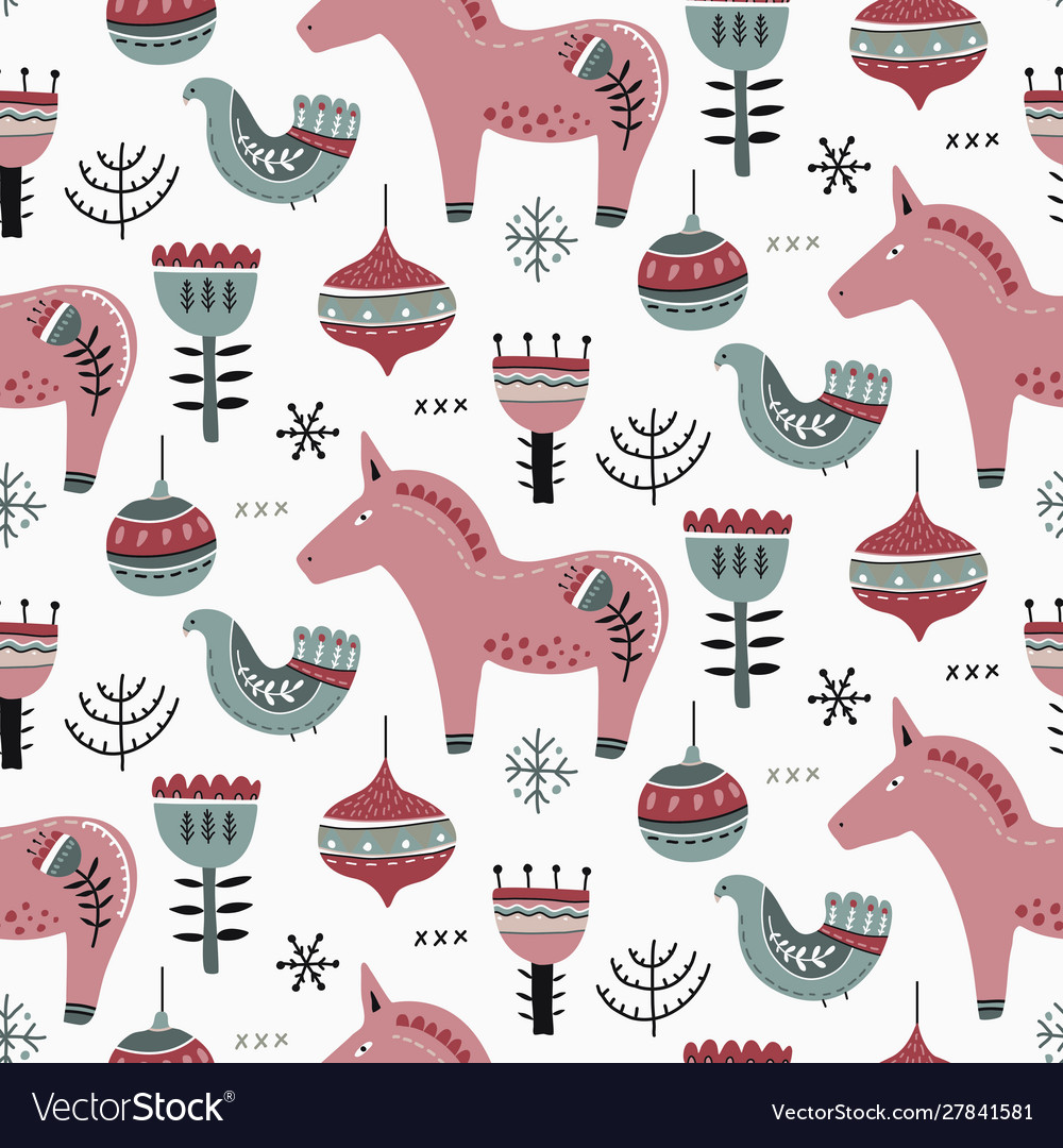 Christmas seamless pattern in scandinavian Vector Image