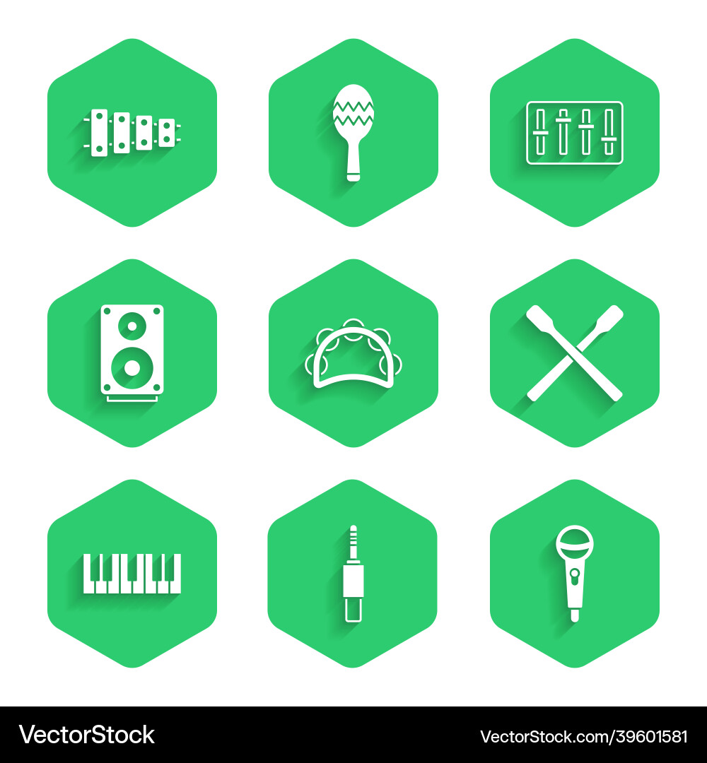 Set tambourine audio jack microphone drum Vector Image
