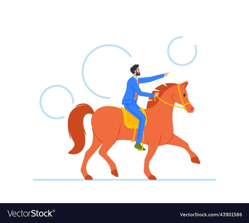 Businessman riding horse and showing direction Vector Image