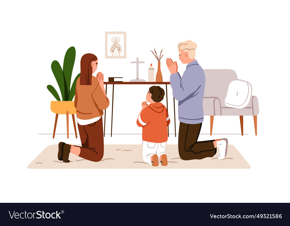 Christian catholic family praying religious Vector Image