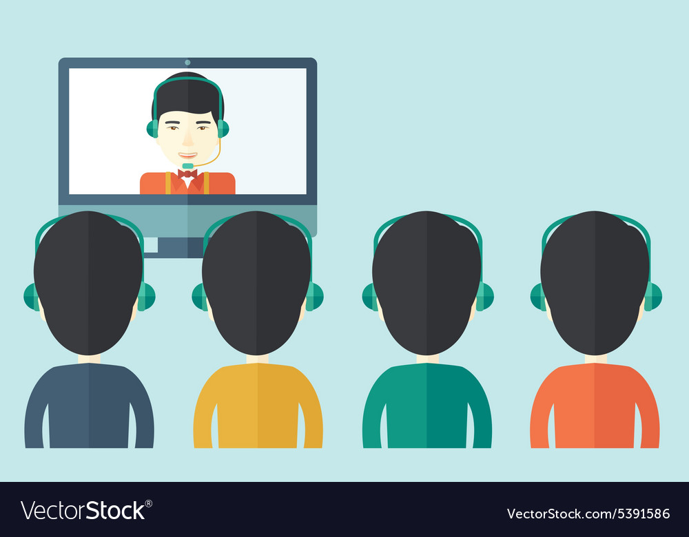 Group of employees with chinese guys in online Vector Image