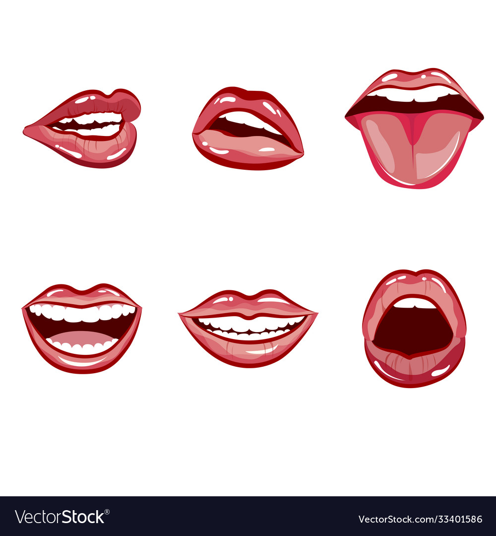 Happy laughing female mouth with red lips Vector Image