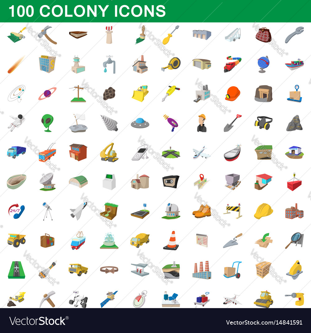 100 colony icons set cartoon style Royalty Free Vector Image