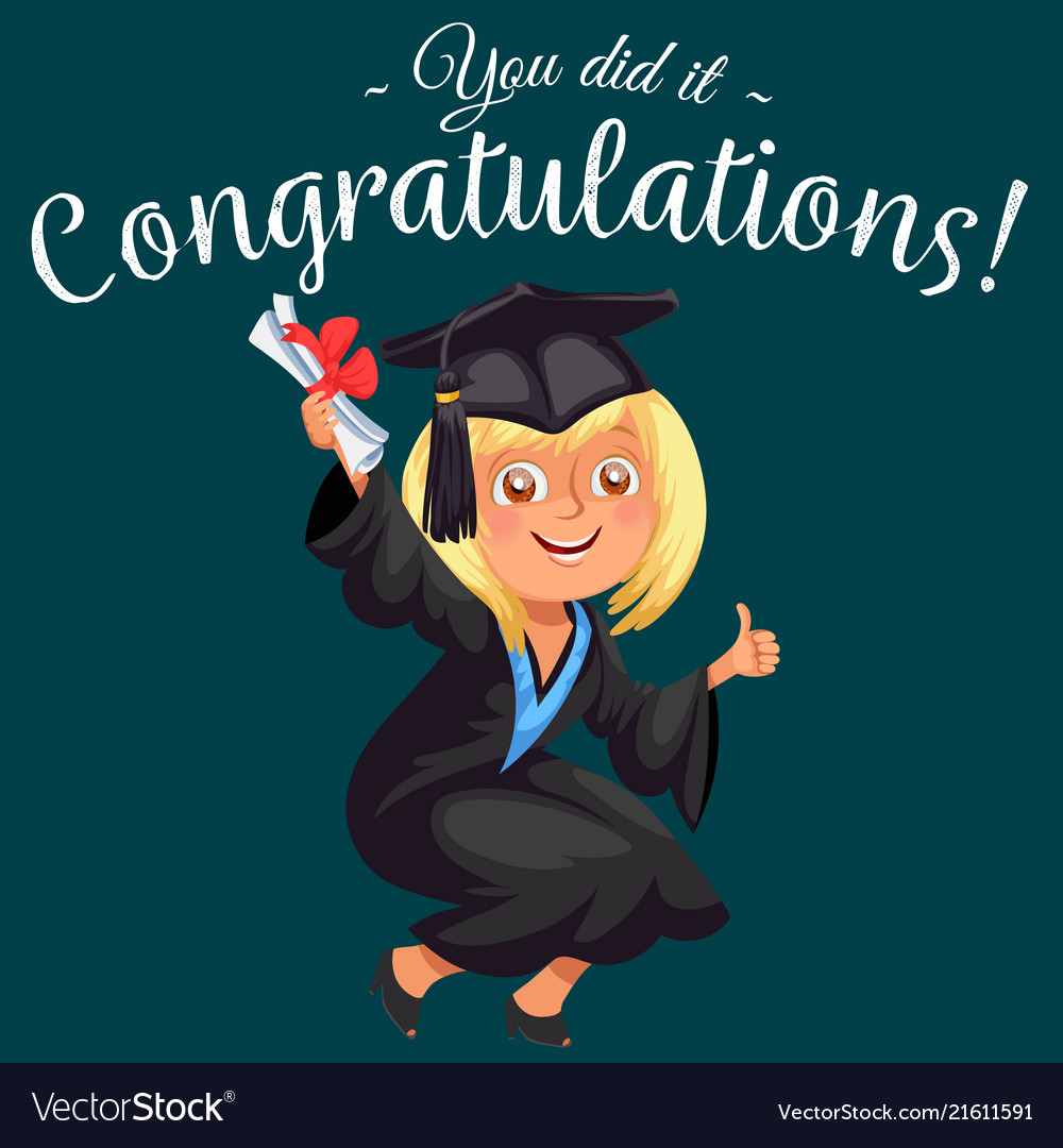 Congrats colorful flat poster with happy graduate Vector Image