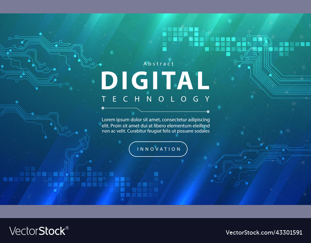 Digital technology banner green blue background ai