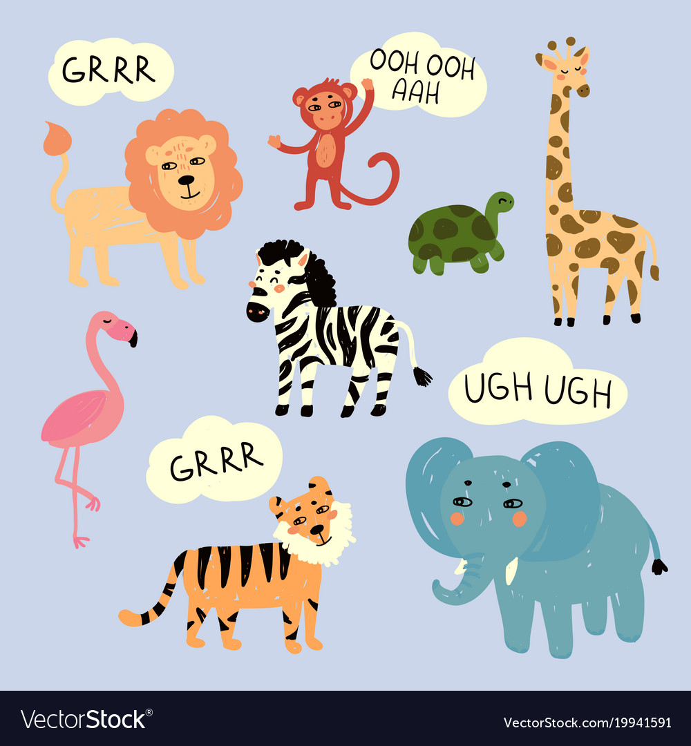 Zoo wild animals making characteristic sounds Vector Image