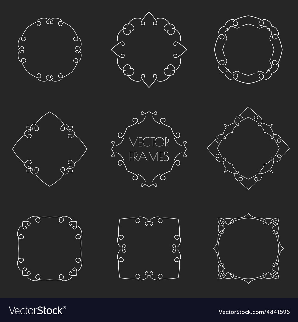 Set thin outline vintage frames on chalkboard Vector Image
