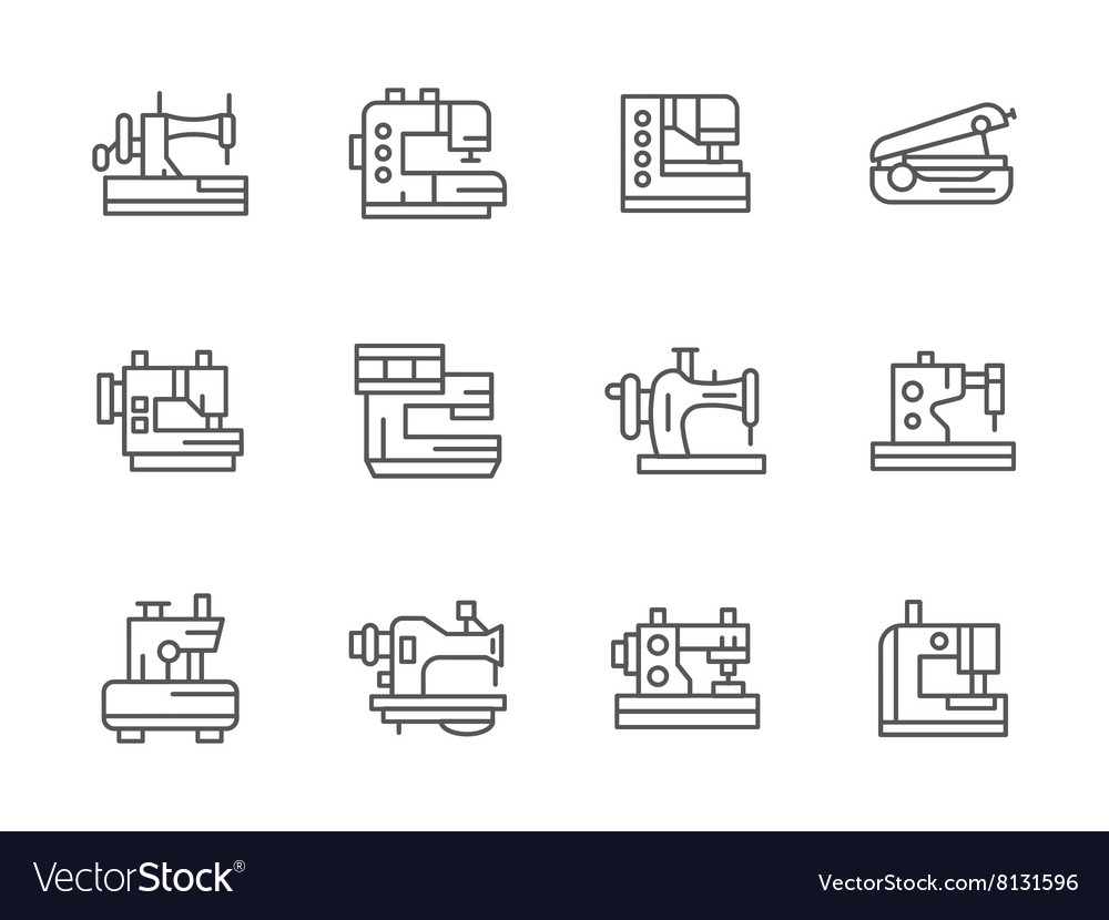 Simple black line sewing equipment icons Vector Image