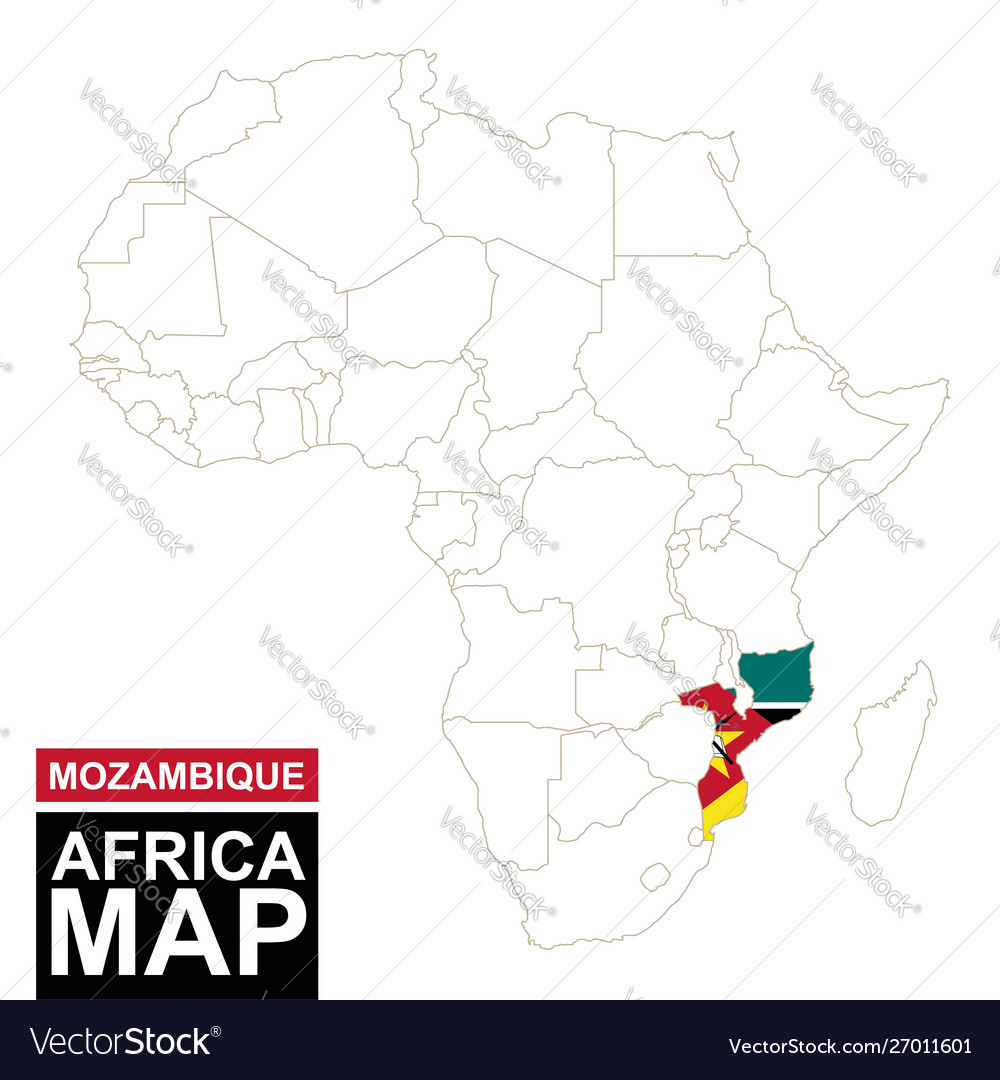 Africa contoured map with highlighted mozambique