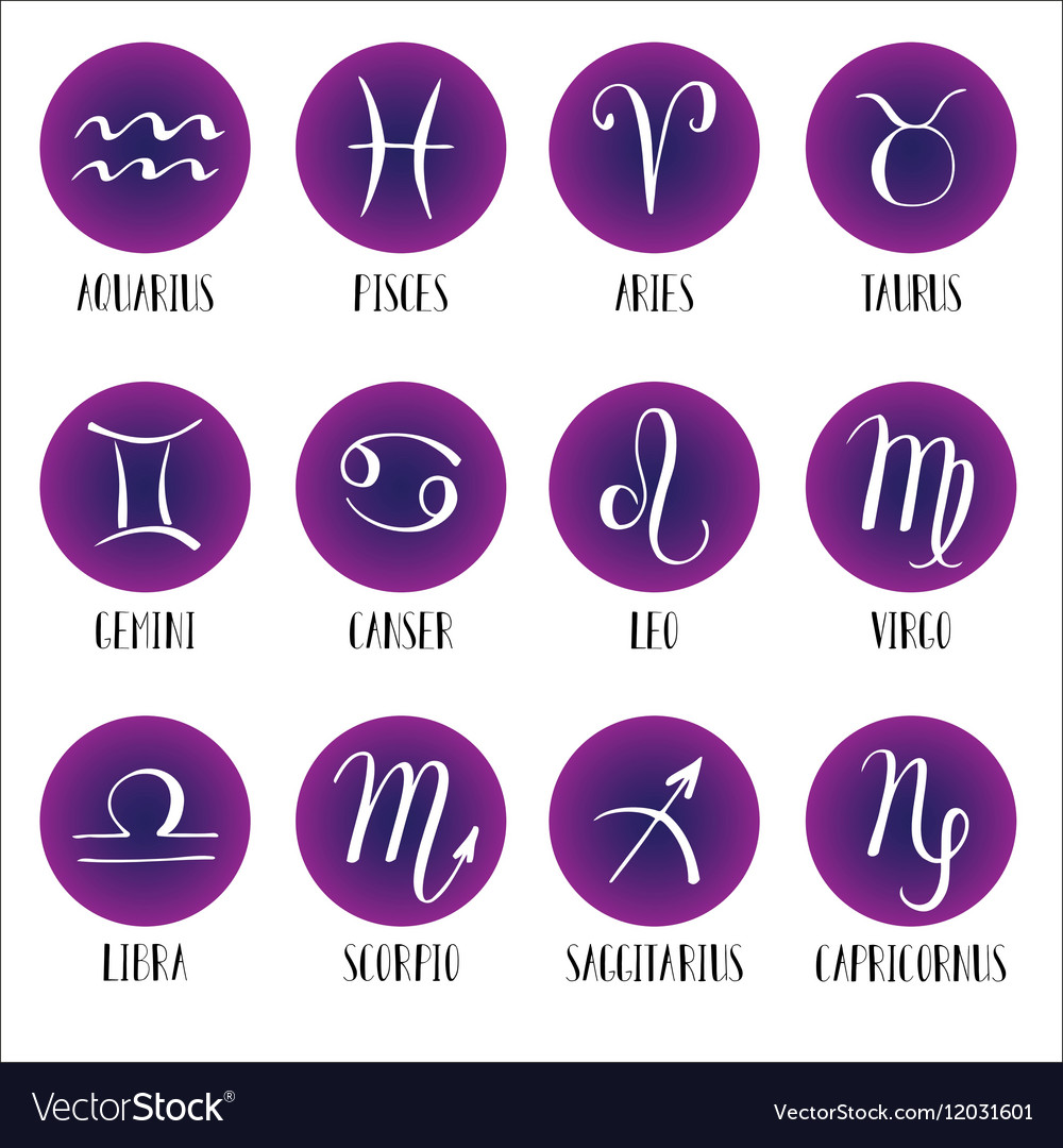 Signs of the zodiac icons hand-drawn lettering Vector Image