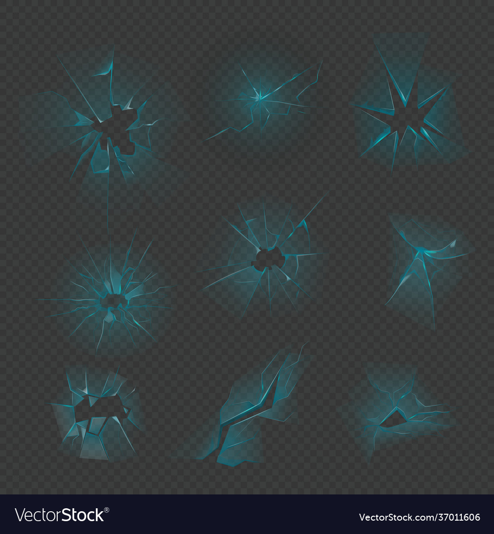 Broken different shape glass crack window front Vector Image