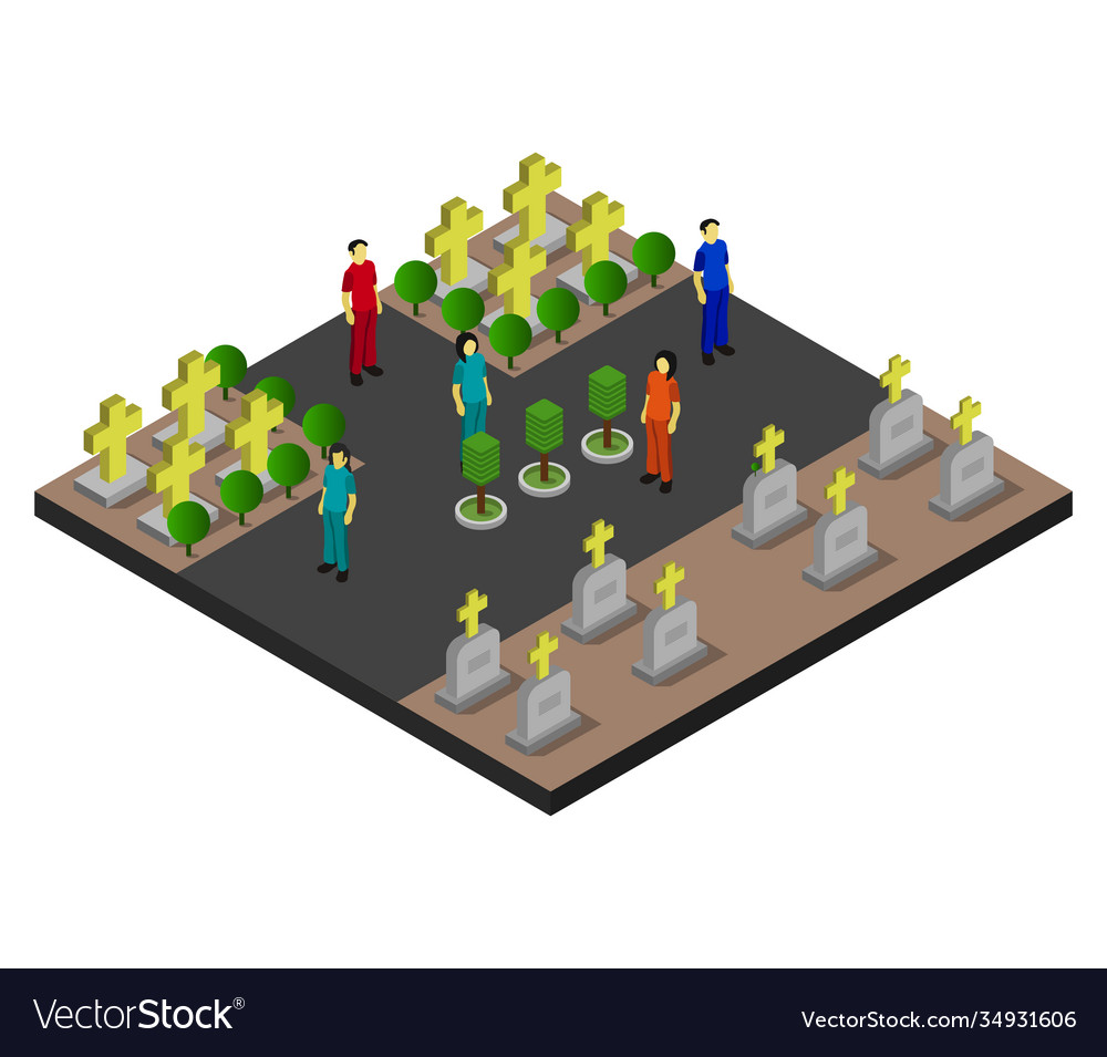 Isometric Cemetery In On A White Background Vector Image