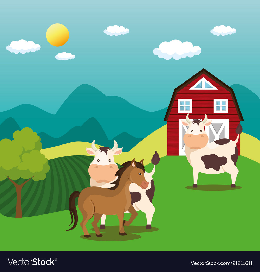 Animals in the farm scene Royalty Free Vector Image