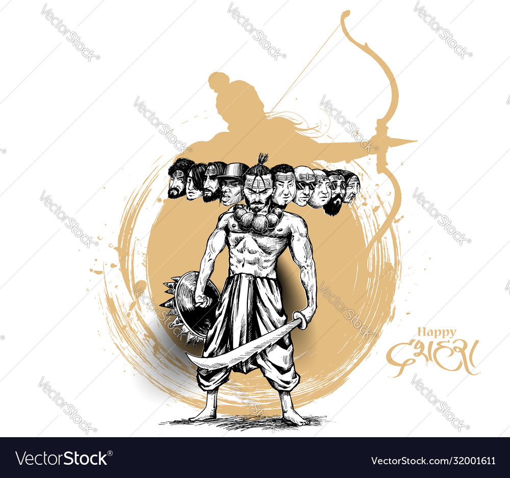 Dussehra celebration - angry ravana with ten Vector Image