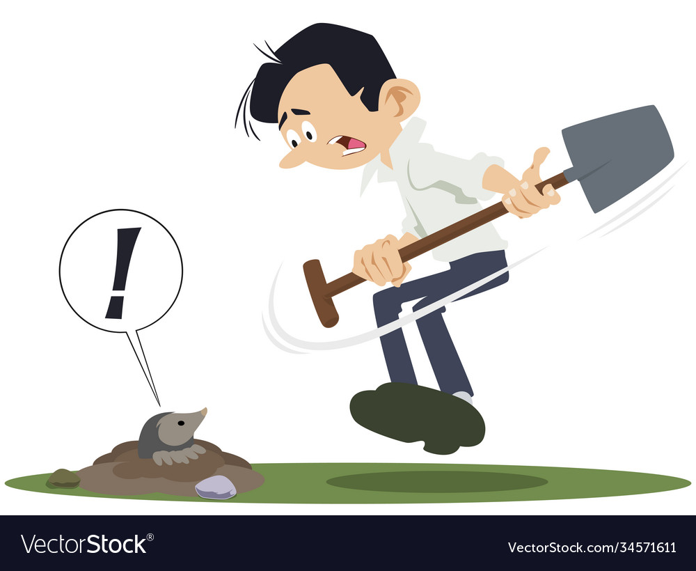 Gardener with shovel man is meeting mole Vector Image Gardener with shovel man is meeting mole Vector Image