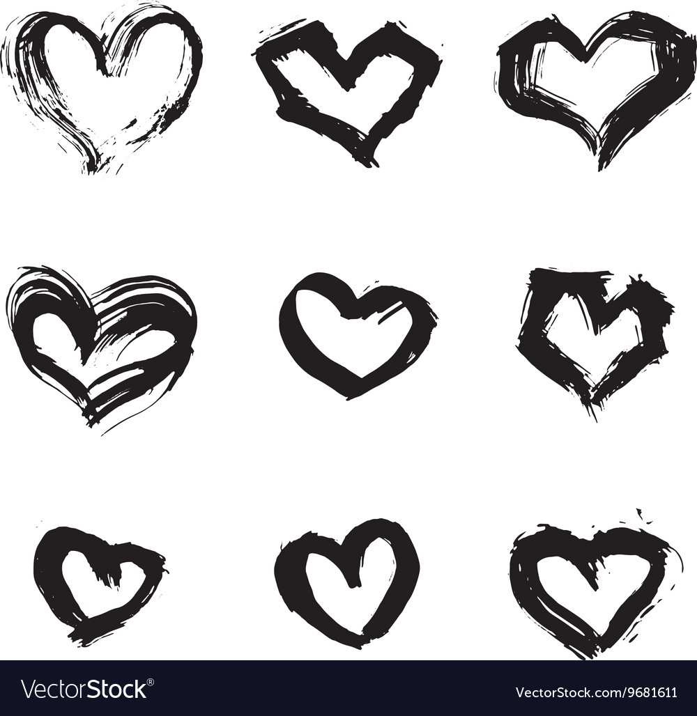 Hand drawn ink heart symbol set abstract