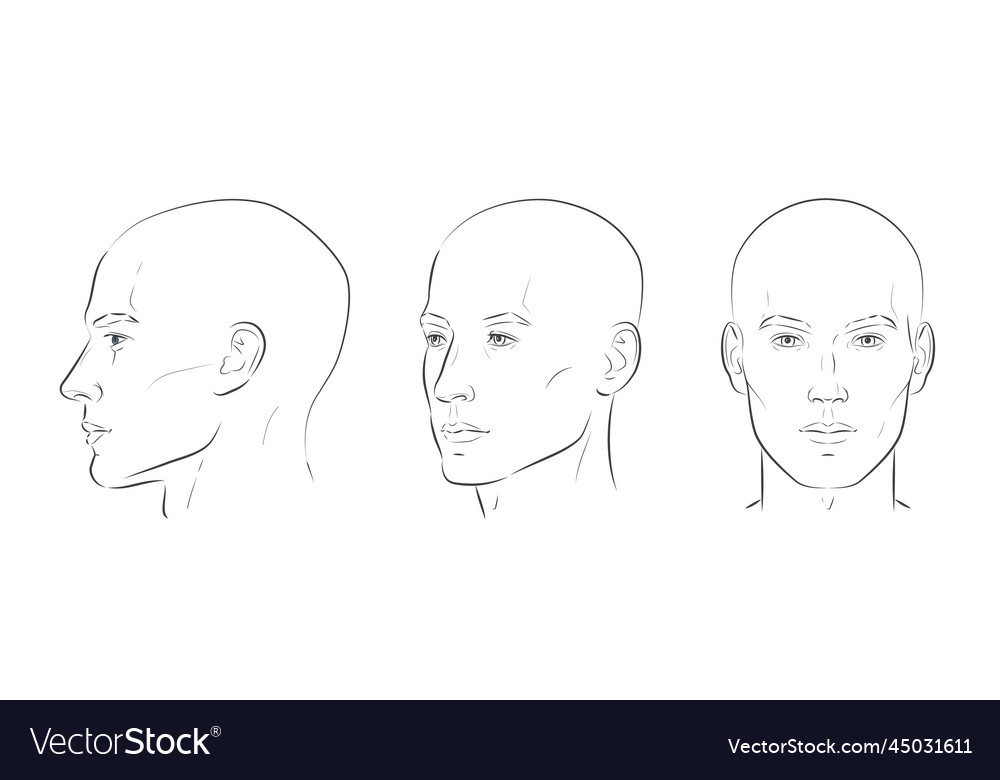 Man face portrait three different angles and turns