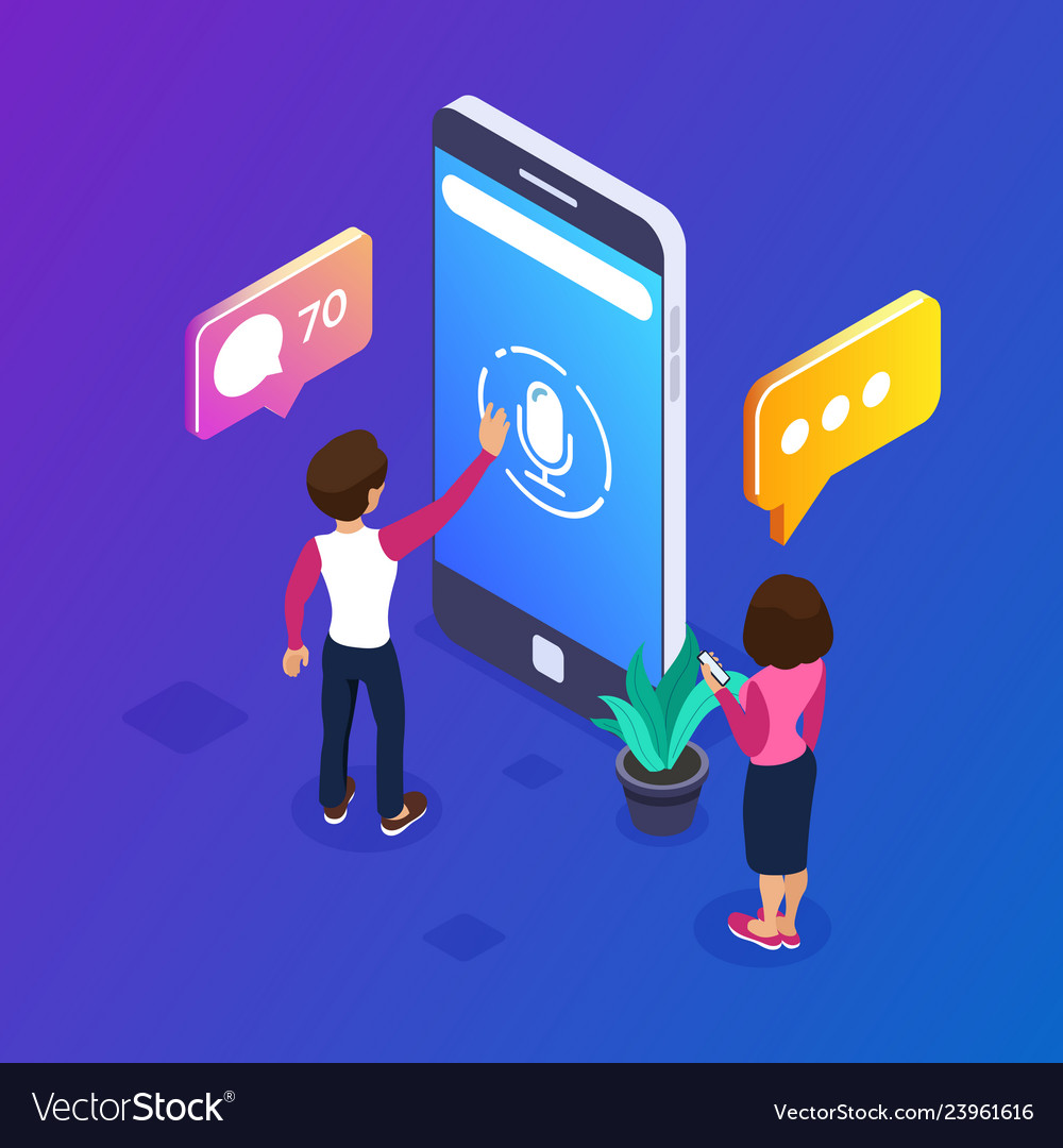 3d Isometric Voice Message Concept Use Your Phone Vector Image