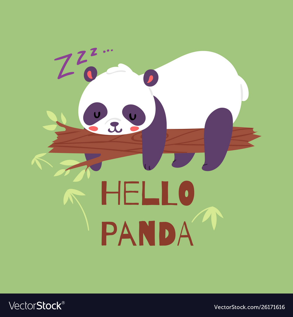 Panda bear sleeping on tree branch banner vector image Panda bear sleeping on tree branch banner
