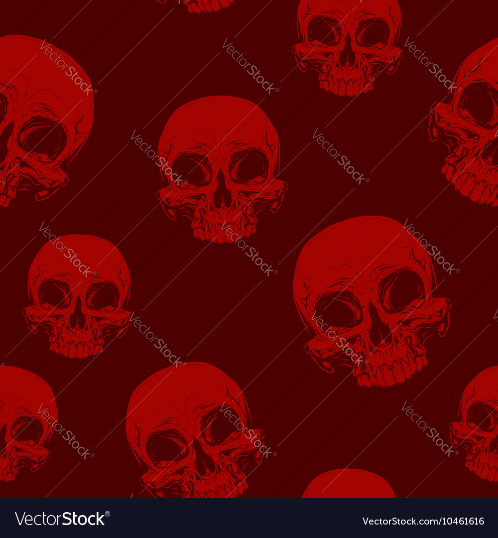 Seamless horror red skull tattoo pattern Vector Image