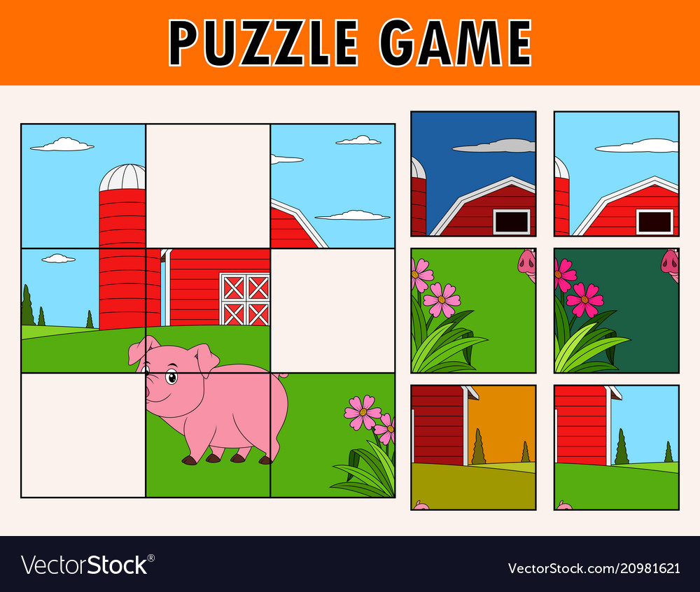 Cartoon pig of educational puzzle Royalty Free Vector Image