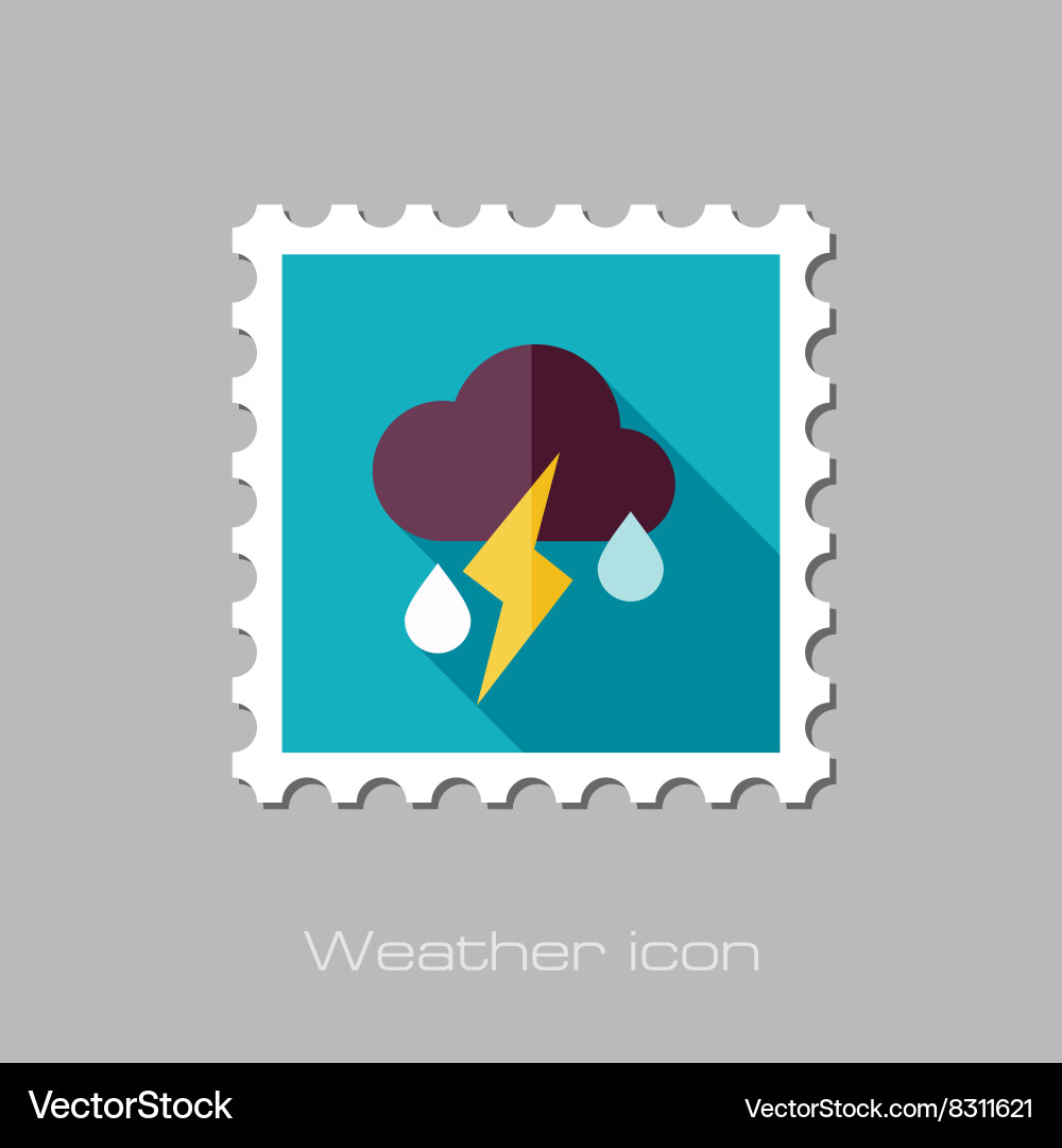 Cloud rain lightning flat stamp weather Royalty Free Vector