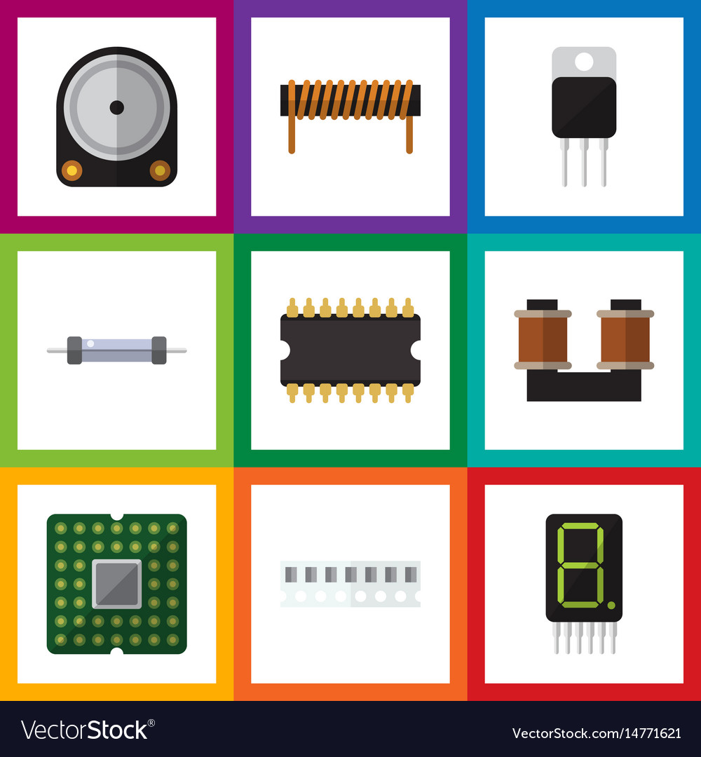 Flat technology set of microprocessor coil copper Vector Image