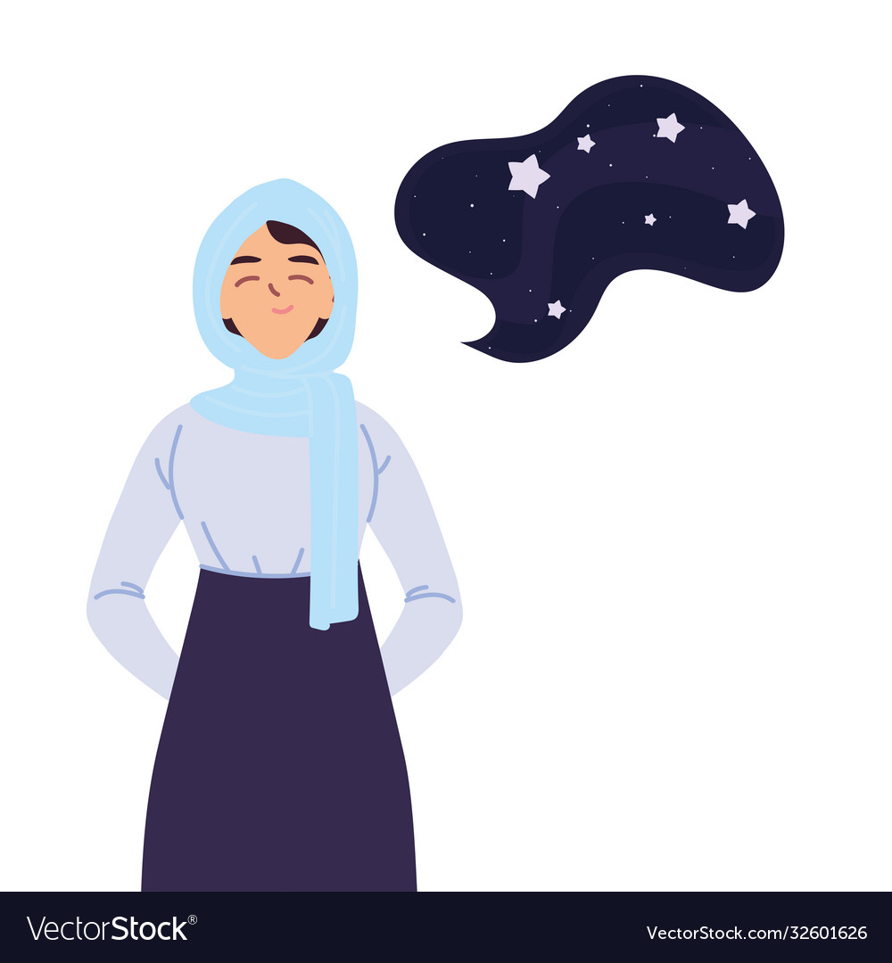 Arabic woman cartoon with night bubble Royalty Free Vector