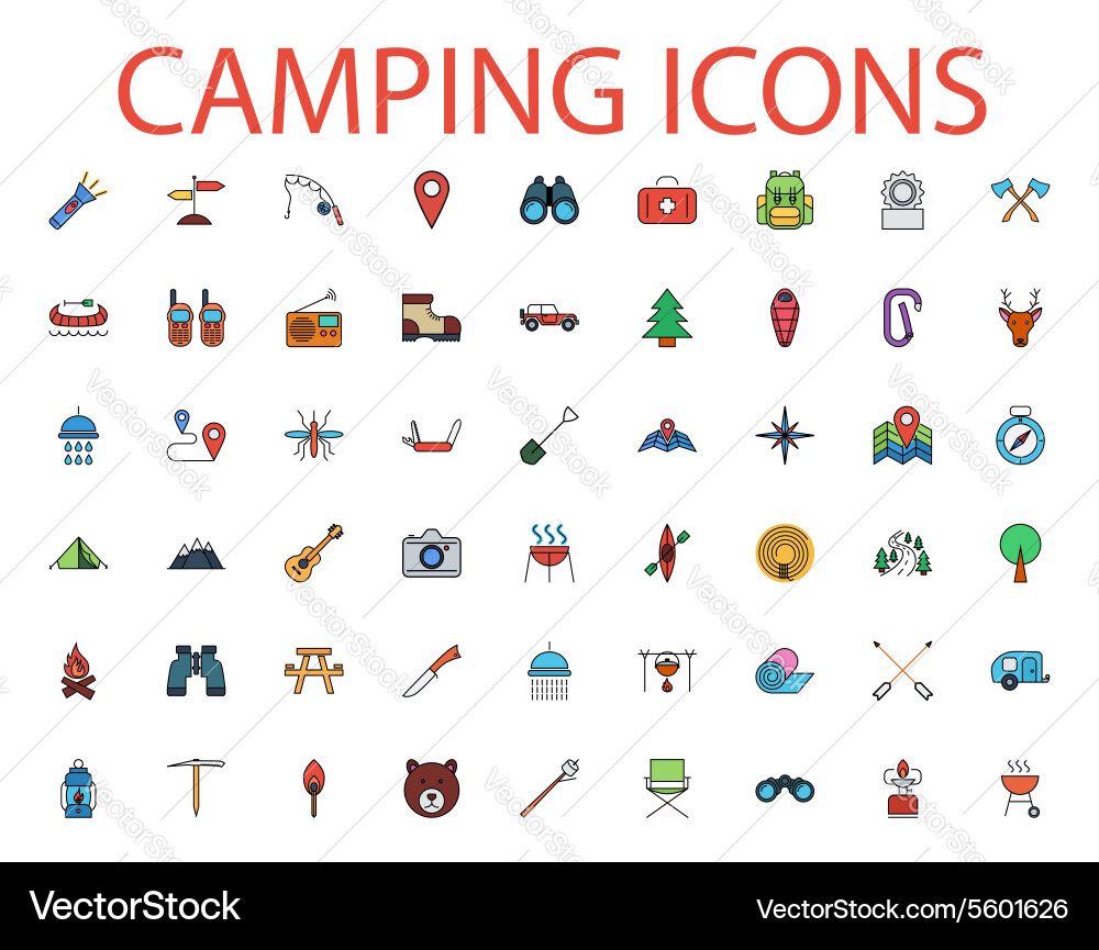 Camping flat icon set Royalty Free Vector Image