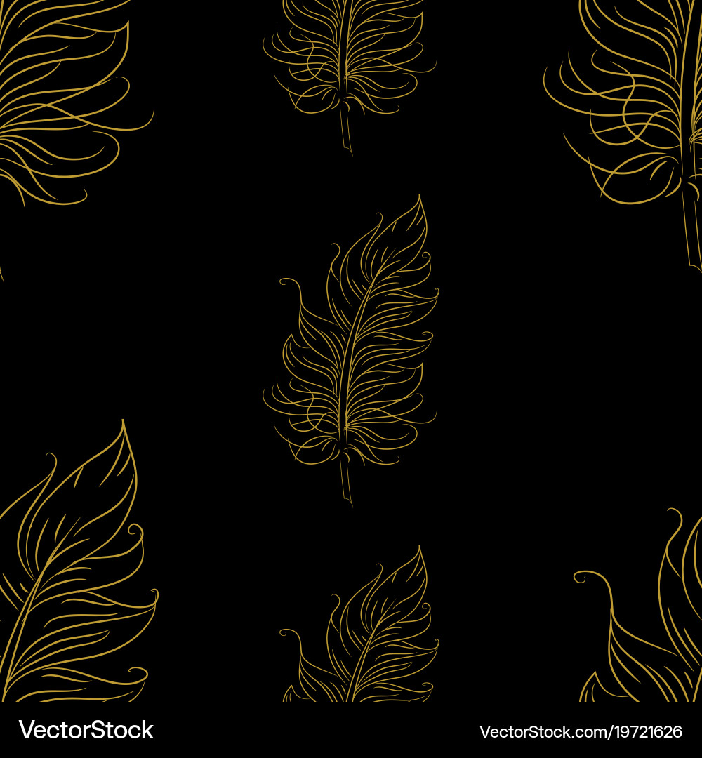Golden feather decor seamless pattern Royalty Free Vector
